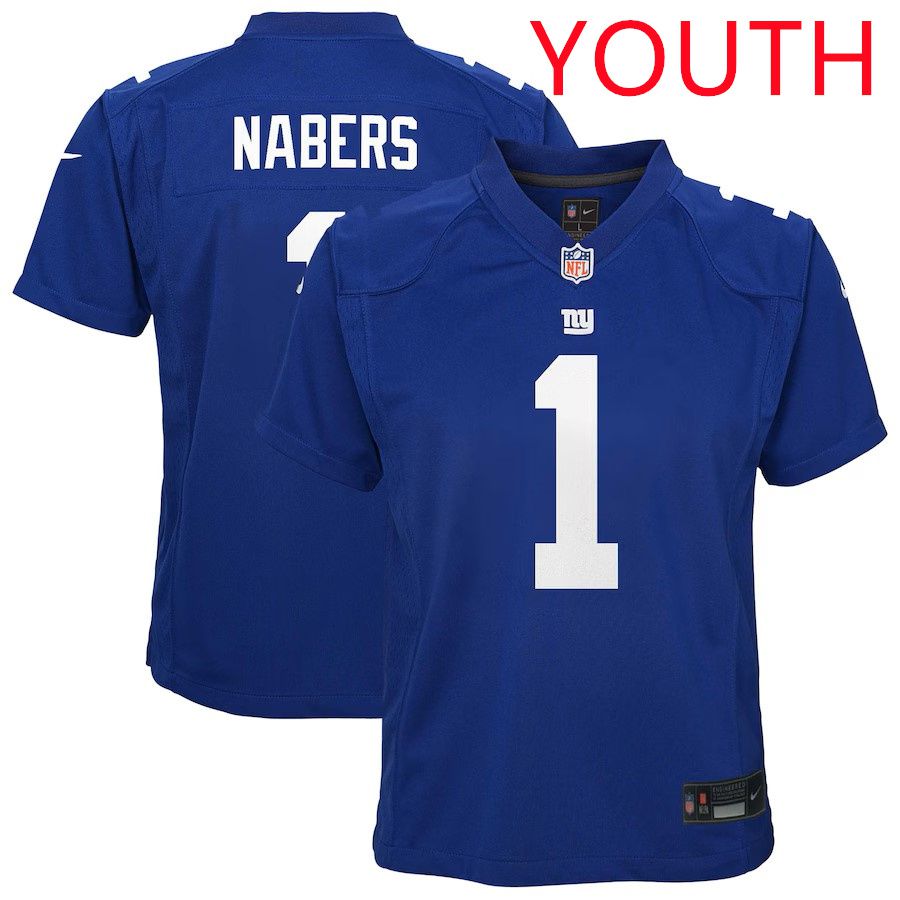 Youth New York Giants #1 Malik Nabers 2025 Nike Royal Game NFL Jersey->youth nfl jersey->Youth Jersey